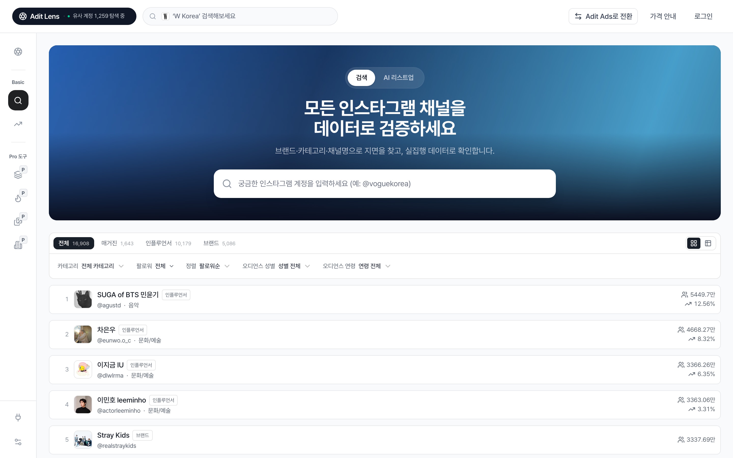 Adit Lens 워크스페이스 실제 화면